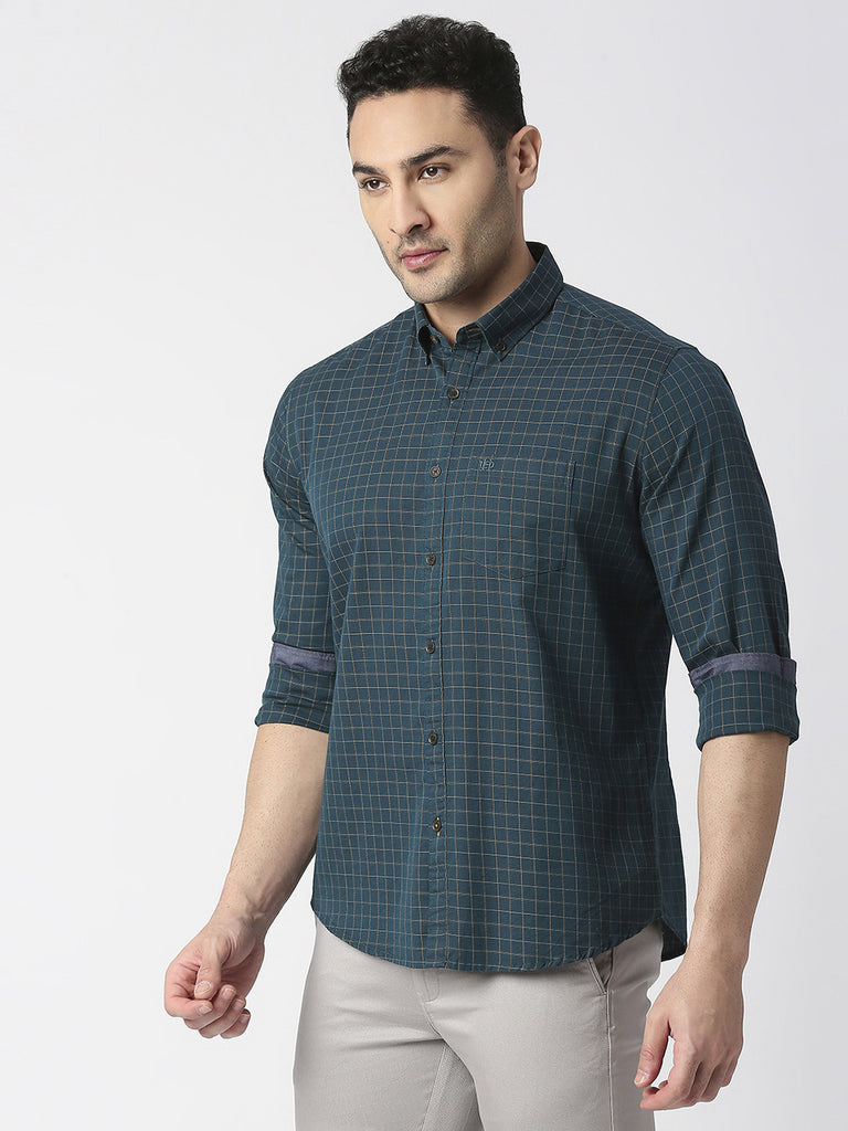 Bottle Green Checked Shirt With Pocket