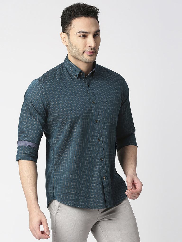 Bottle Green Checked Shirt With Pocket