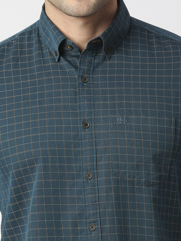 Bottle Green Checked Shirt With Pocket