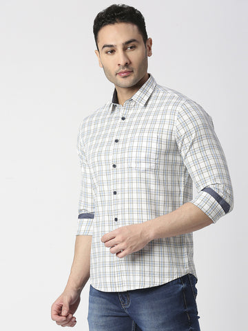 White Fine Twill Checked Shirt With Pocket