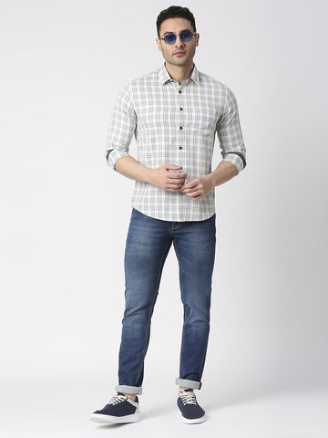 White Fine Twill Checked Shirt With Pocket