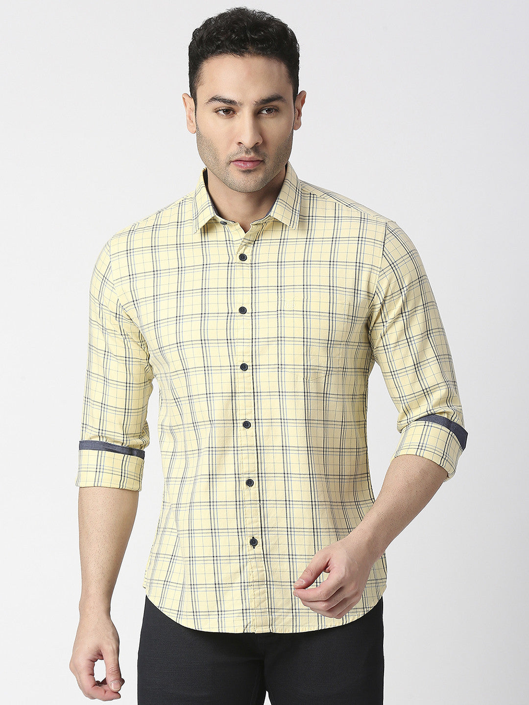 Yellow Premium Cotton Fine Twill Checked Shirt