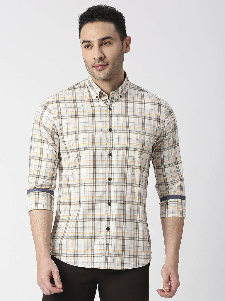 Pale Blue Fine Twill Checked Shirt With Pocket