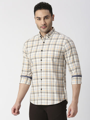 Pale Blue Fine Twill Checked Shirt With Pocket