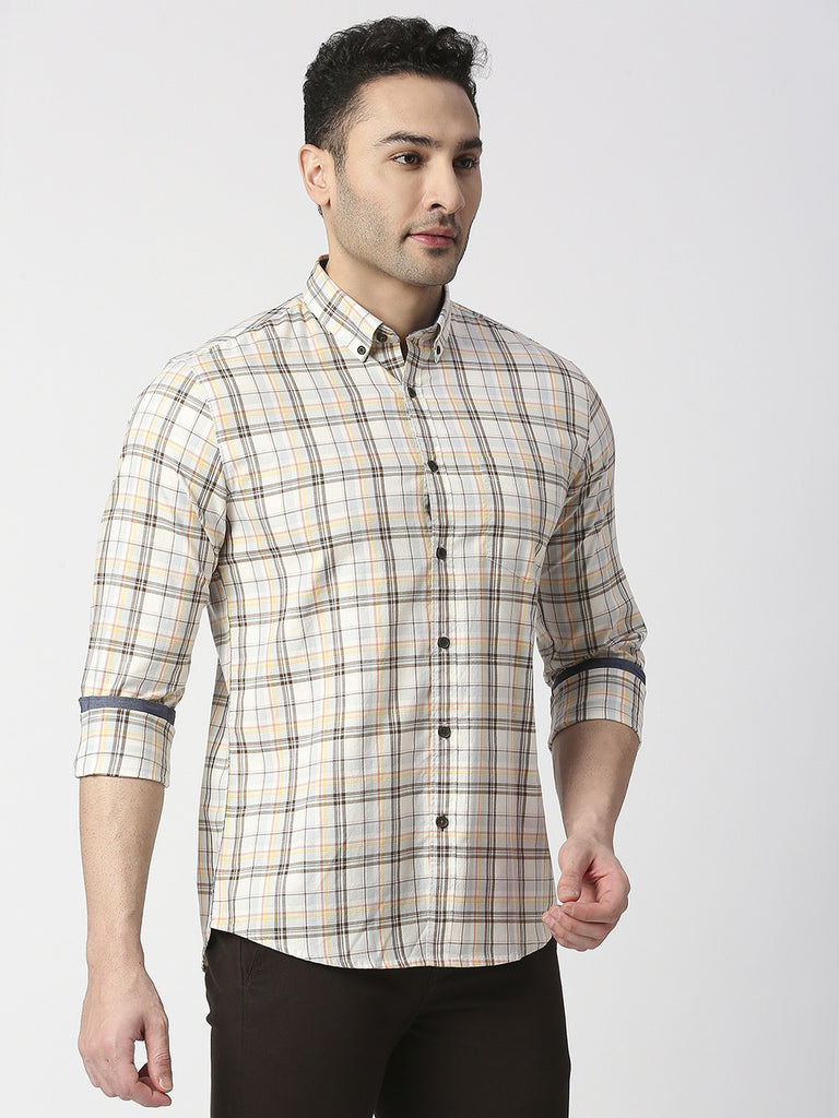 Pale Blue Fine Twill Checked Shirt With Pocket