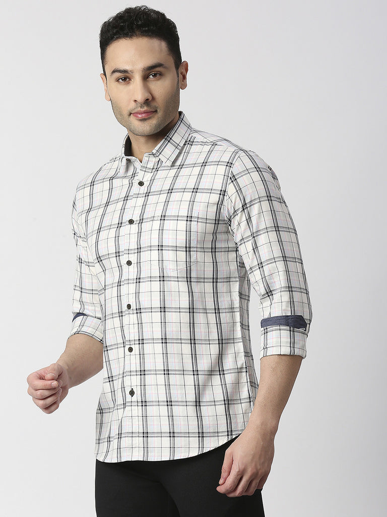 Ice Blue Fine Twill Checked Shirt With Pocket