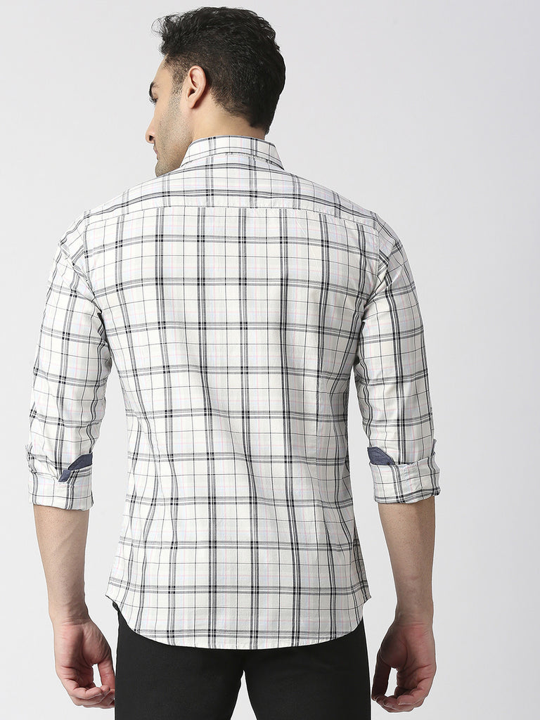Ice Blue Fine Twill Checked Shirt With Pocket