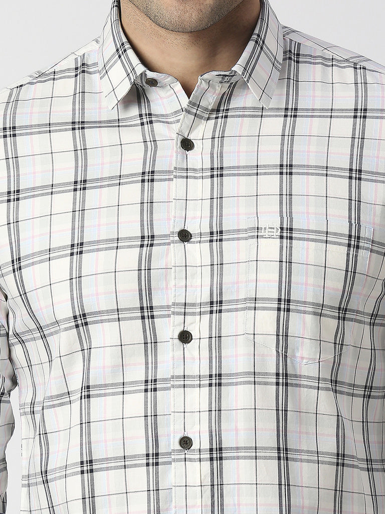 Ice Blue Fine Twill Checked Shirt With Pocket