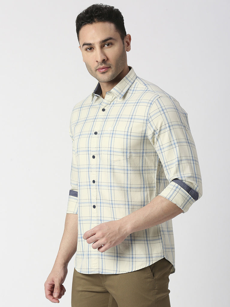 Beige Premium Cotton Fine Twill Checks Shirt