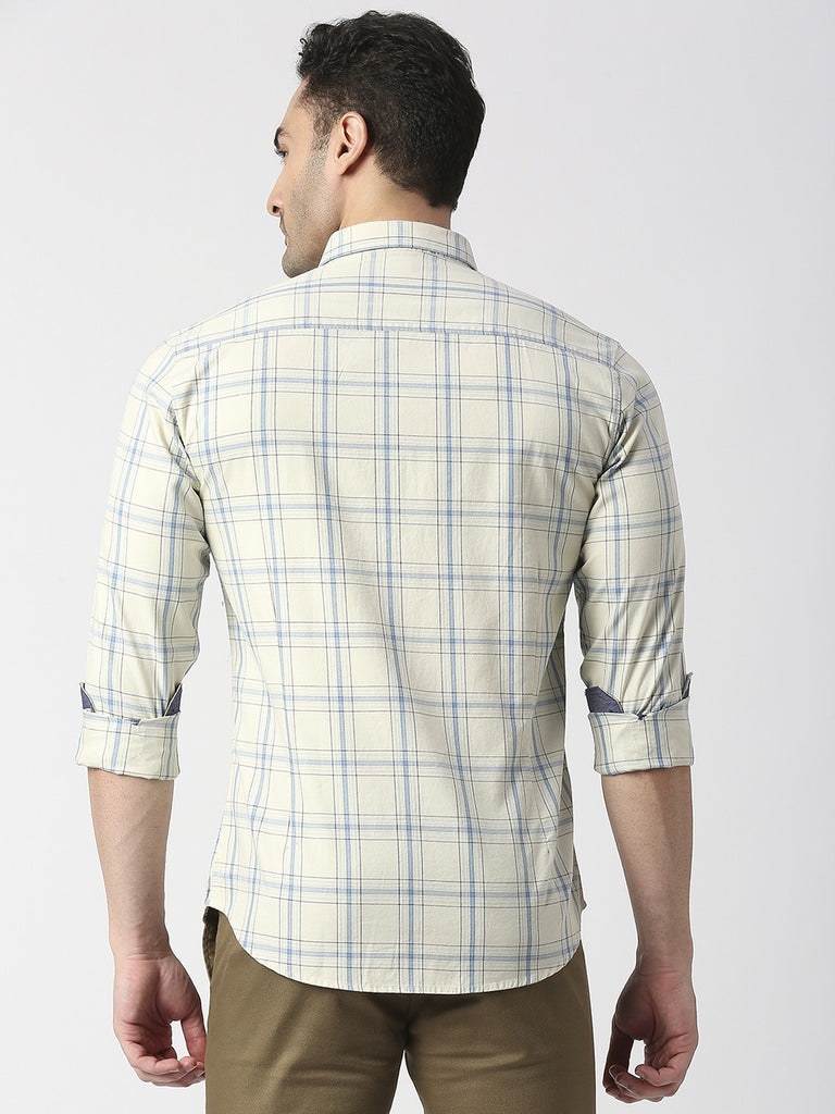 Beige Premium Cotton Fine Twill Checks Shirt