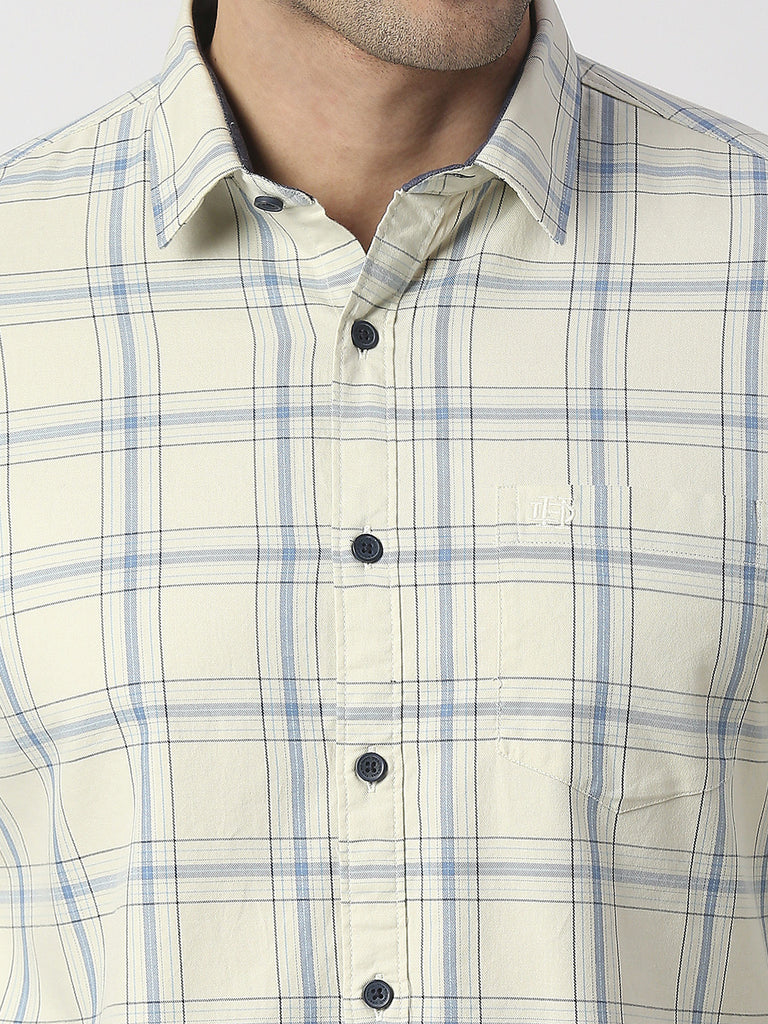 Beige Premium Cotton Fine Twill Checks Shirt