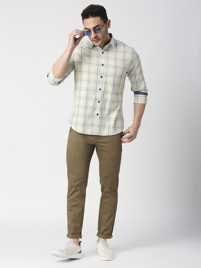 Beige Premium Cotton Fine Twill Checks Shirt