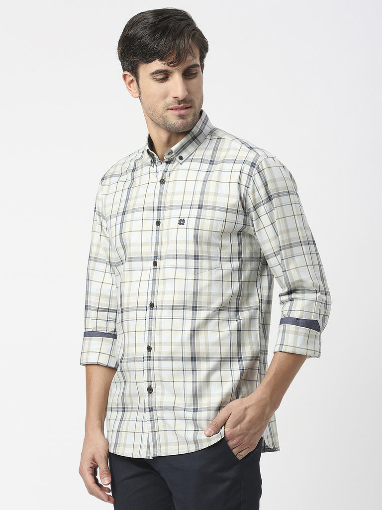 Beige Twill Checked Shirt With Pocket