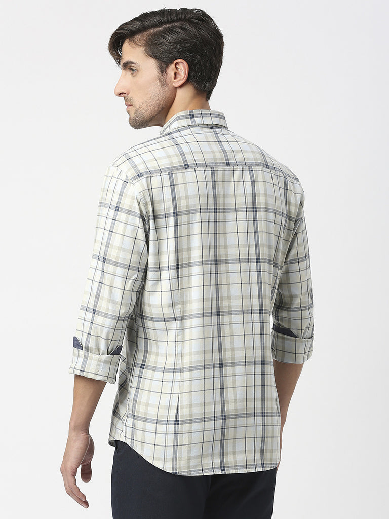 Beige Twill Checked Shirt With Pocket