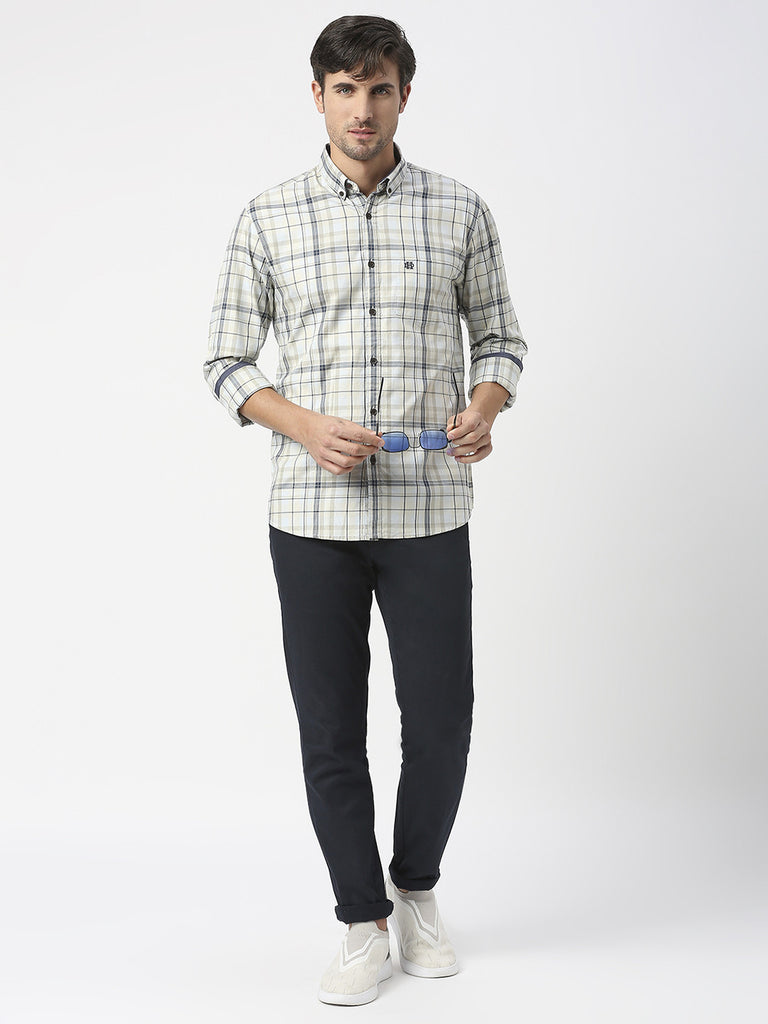 Beige Twill Checked Shirt With Pocket