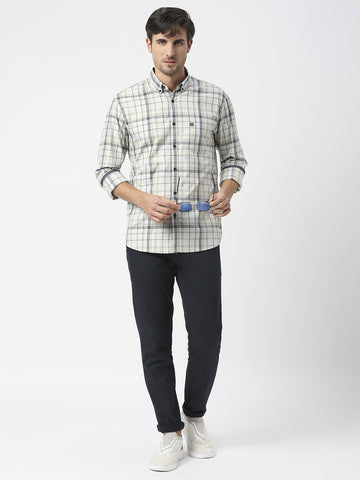 Beige Twill Checked Shirt With Pocket