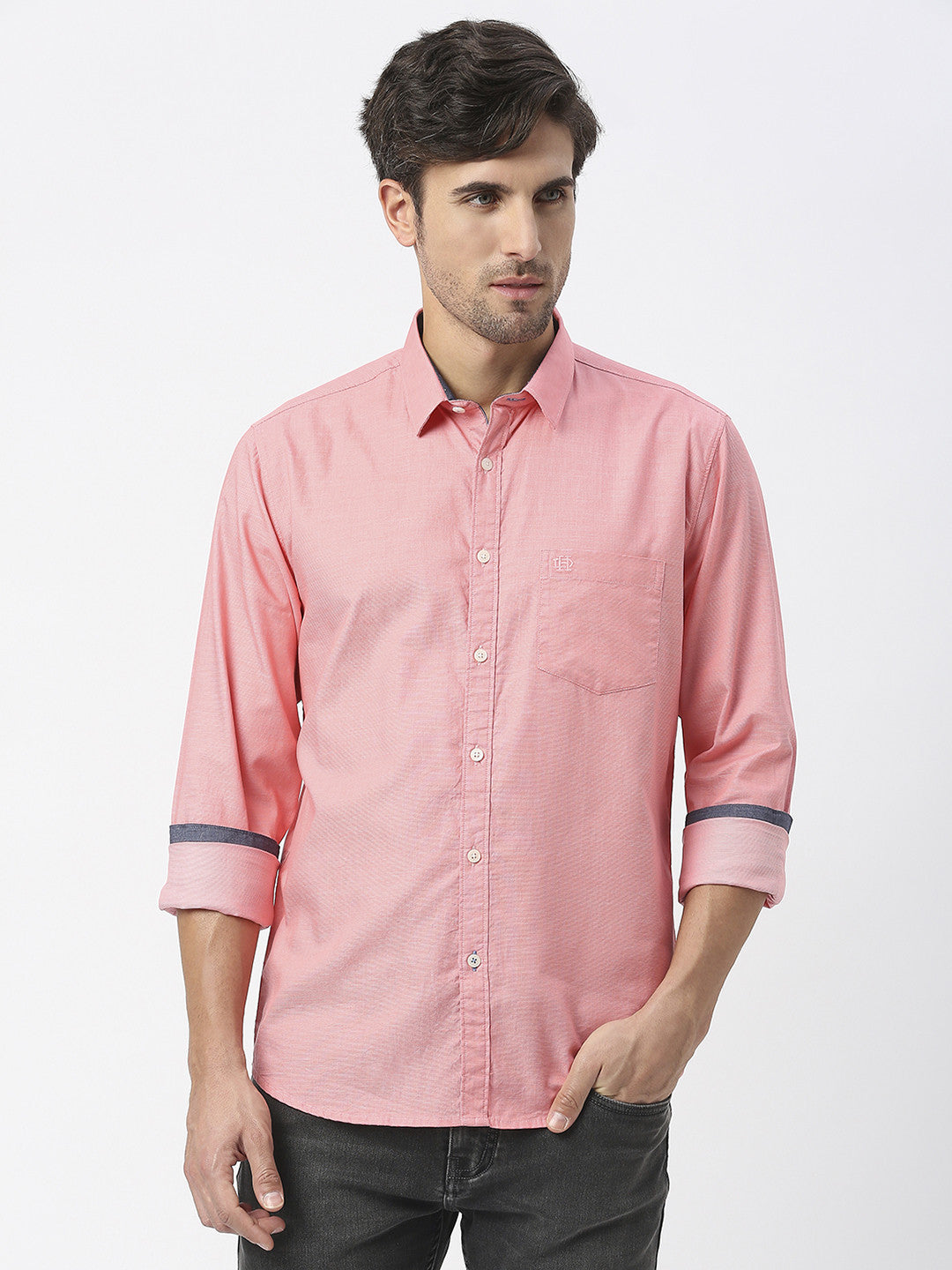Pink Dobby Plain Shirt With Pocket