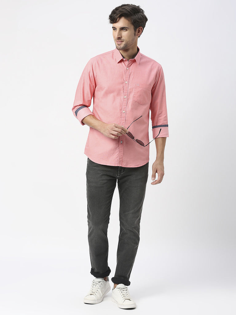 Pink Dobby Plain Shirt With Pocket