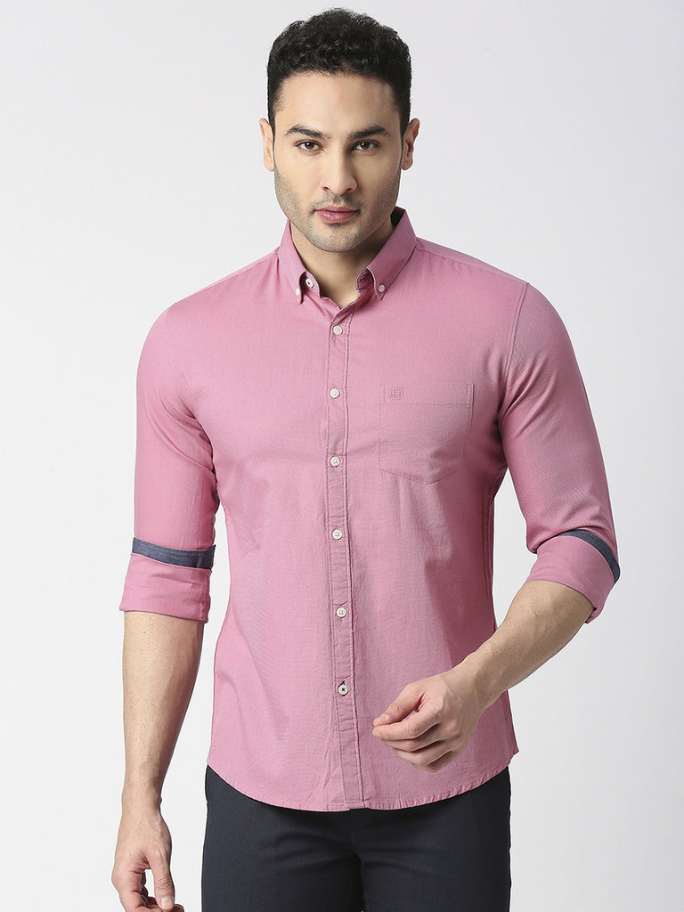 Plum Fine Dobby Cotton Shirt With Pocket