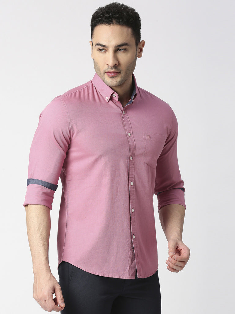 Plum Fine Dobby Cotton Shirt With Pocket