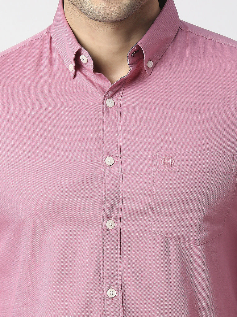 Plum Fine Dobby Cotton Shirt With Pocket
