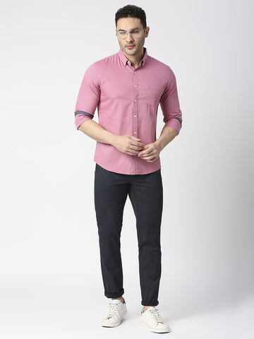 Plum Fine Dobby Cotton Shirt With Pocket