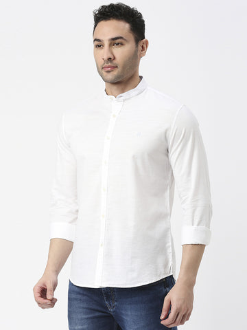 White Premium Cotton Solid Shirt With Mandarin Collar