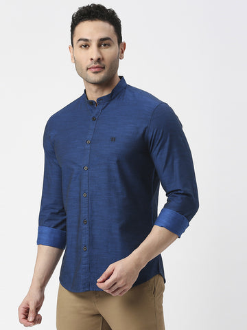 Royal Blue Premium Cotton Solid Shirt With Mandarin Collar