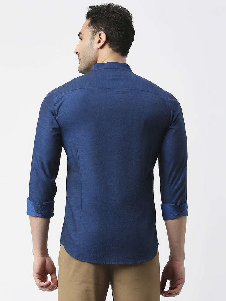 Royal Blue Premium Cotton Solid Shirt With Mandarin Collar