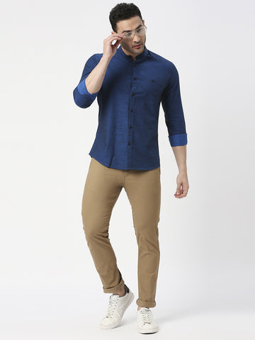 Royal Blue Premium Cotton Solid Shirt With Mandarin Collar