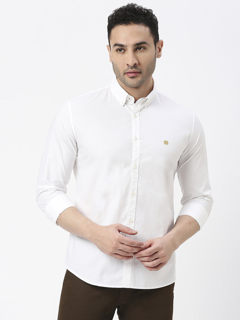 White Premium Cotton Solid shirt With Button Down Collar