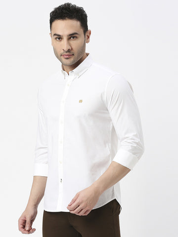 White Premium Cotton Solid shirt With Button Down Collar