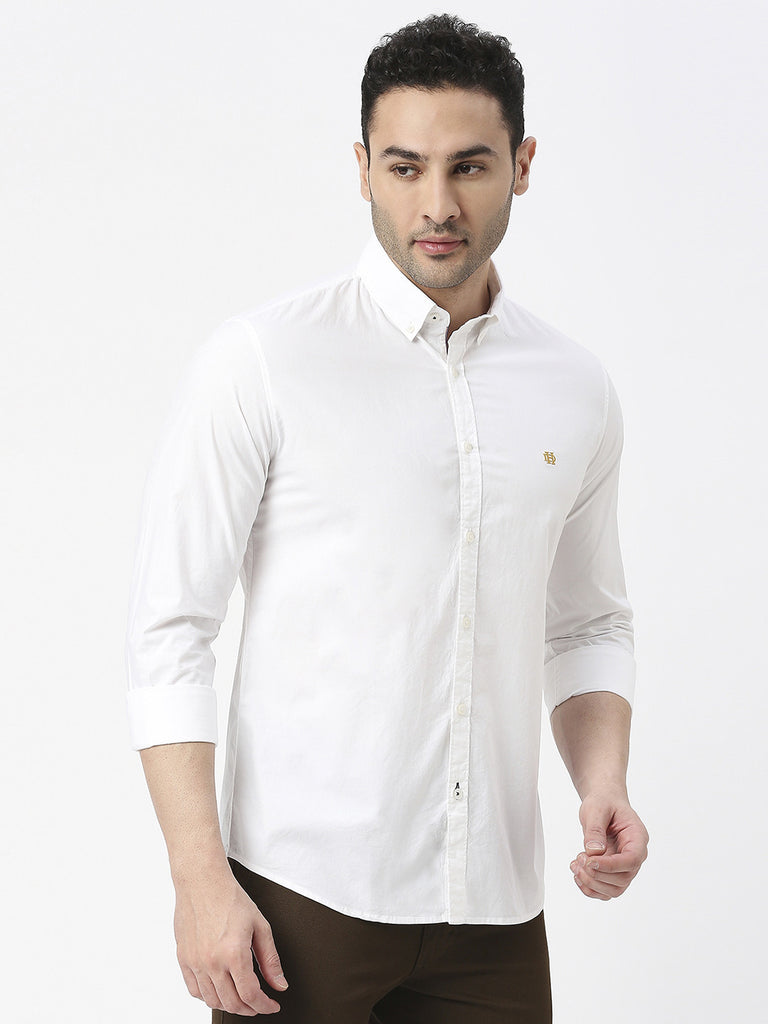 White Premium Cotton Solid shirt With Button Down Collar