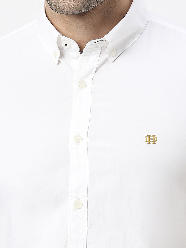 White Premium Cotton Solid shirt With Button Down Collar