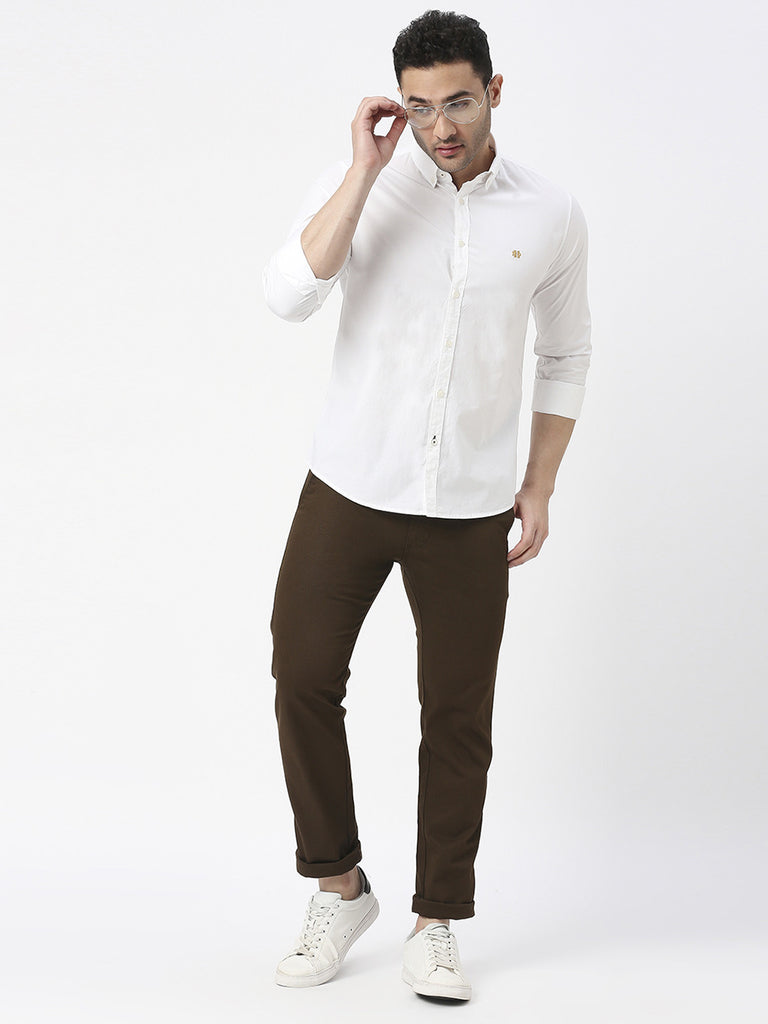 White Premium Cotton Solid shirt With Button Down Collar