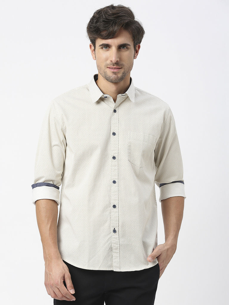 Beige Premium Cotton Twill Printed shirt