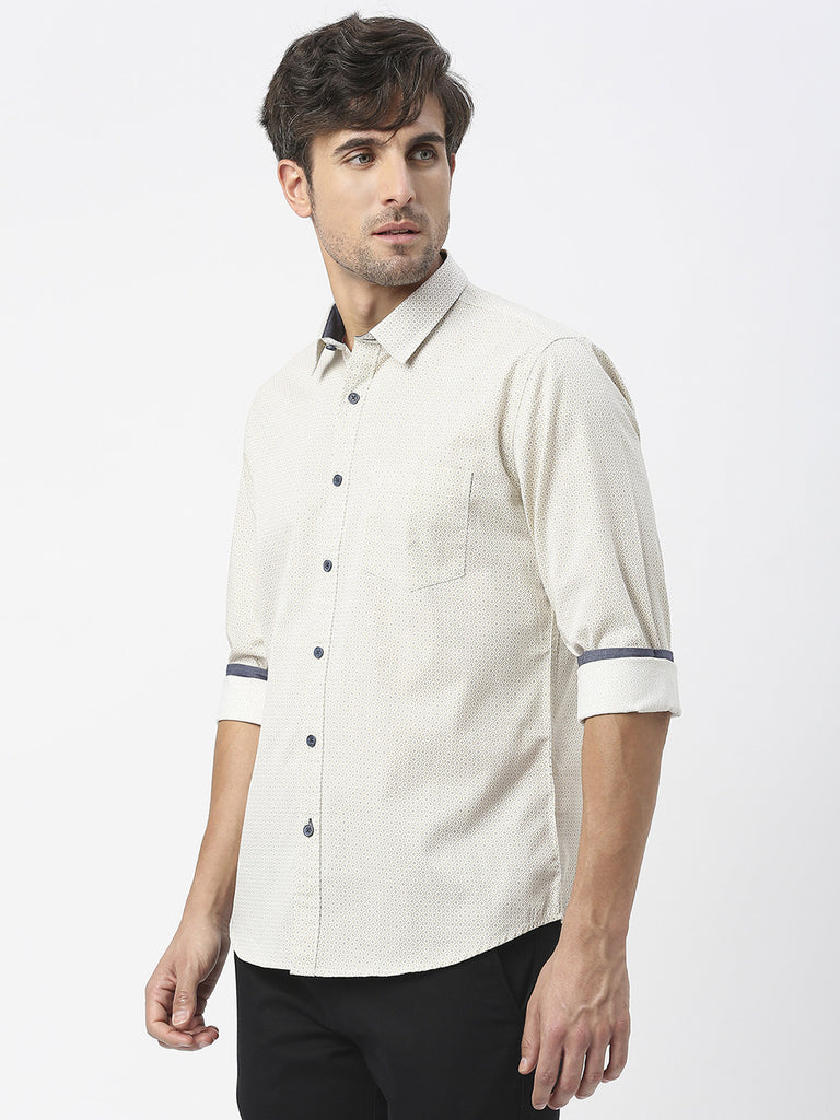 Beige Premium Cotton Twill Printed shirt