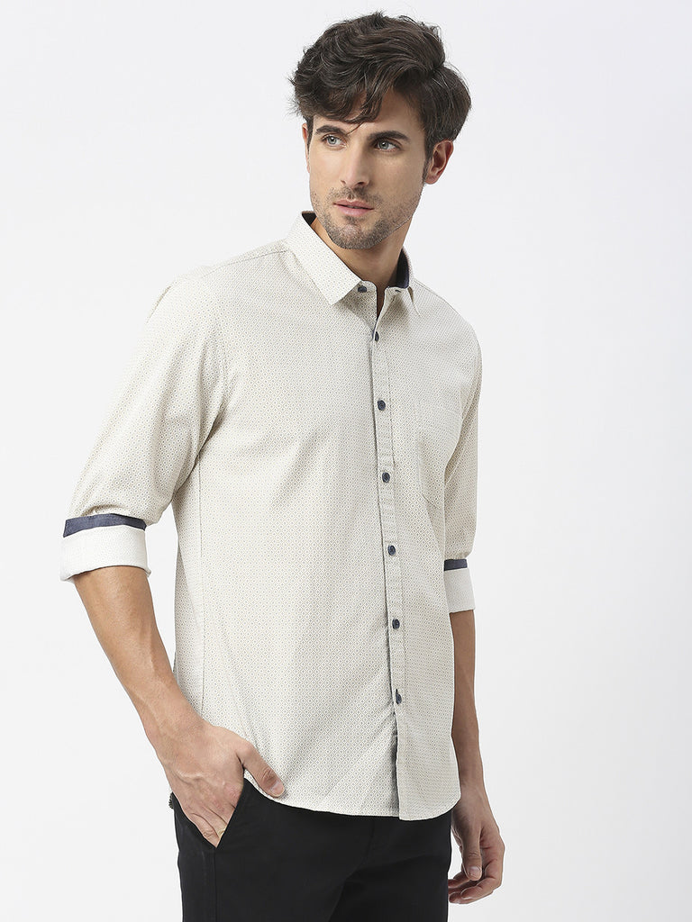 Beige Premium Cotton Twill Printed shirt