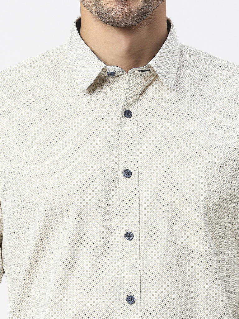 Beige Premium Cotton Twill Printed shirt