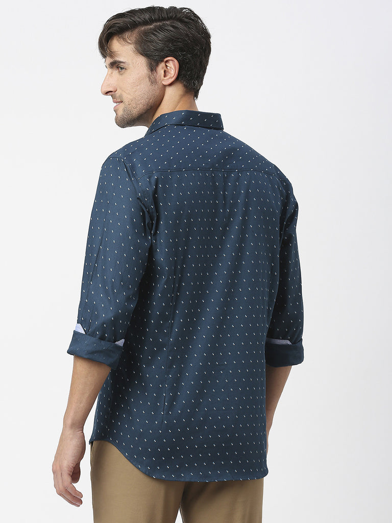 Petrol Blue Premium Cotton Oxford Printed Shirt