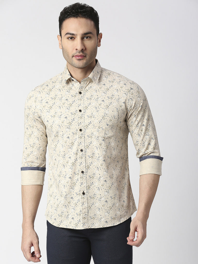 Beige Premium Cotton Twill Printed shirt