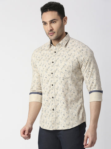 Beige Premium Cotton Twill Printed shirt