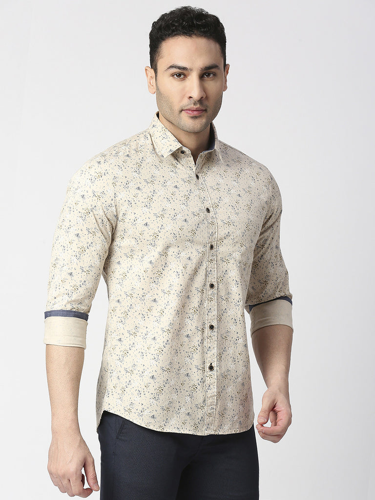 Beige Premium Cotton Twill Printed shirt