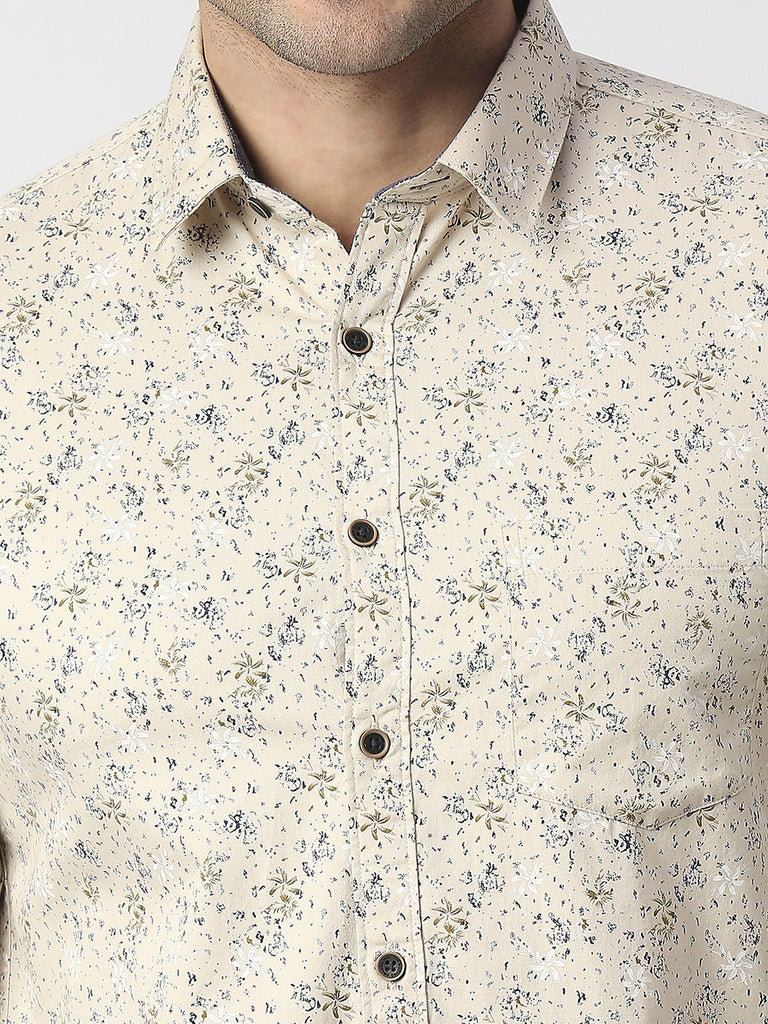 Beige Premium Cotton Twill Printed shirt