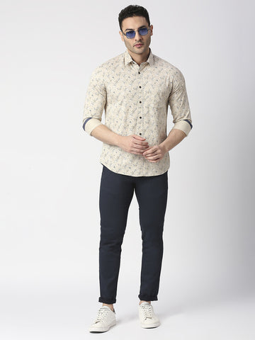 Beige Premium Cotton Twill Printed shirt