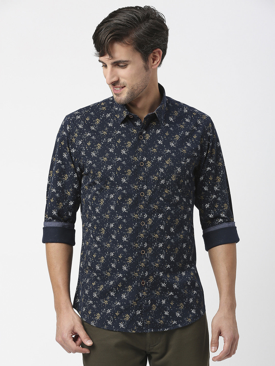 Navy Premium Cotton Twill Printed shirt