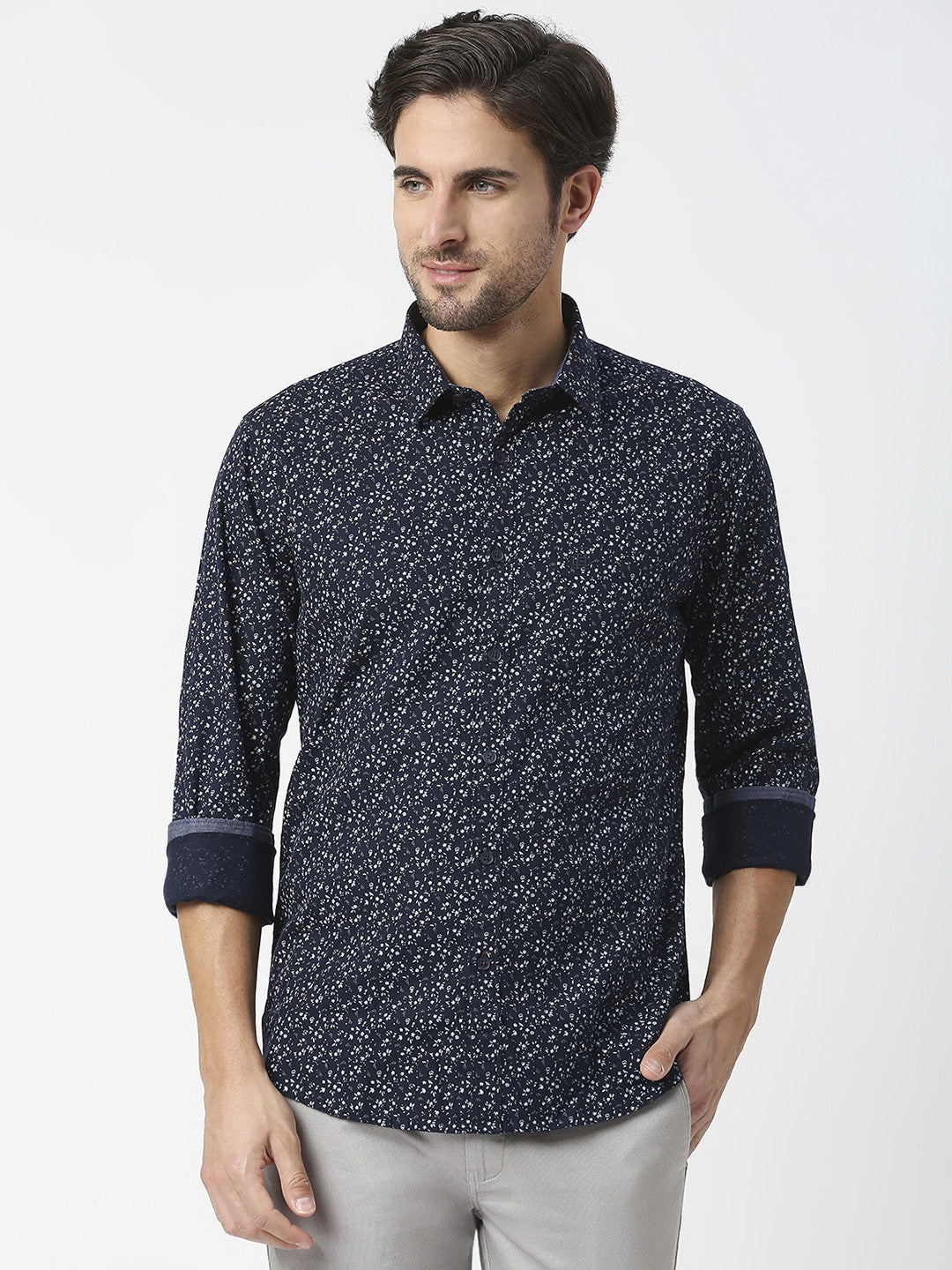 Black Dobby Printed Shirt With Pocket