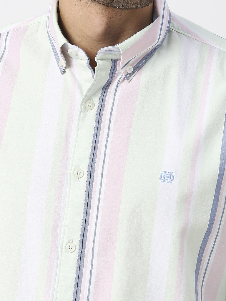 Pink Verticle Striped Oxford Shirt With Button Down Collar