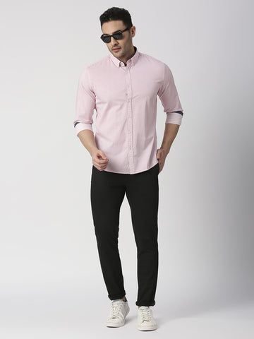 Pink Twill Verticle Striped Shirt With Button Down Collar
