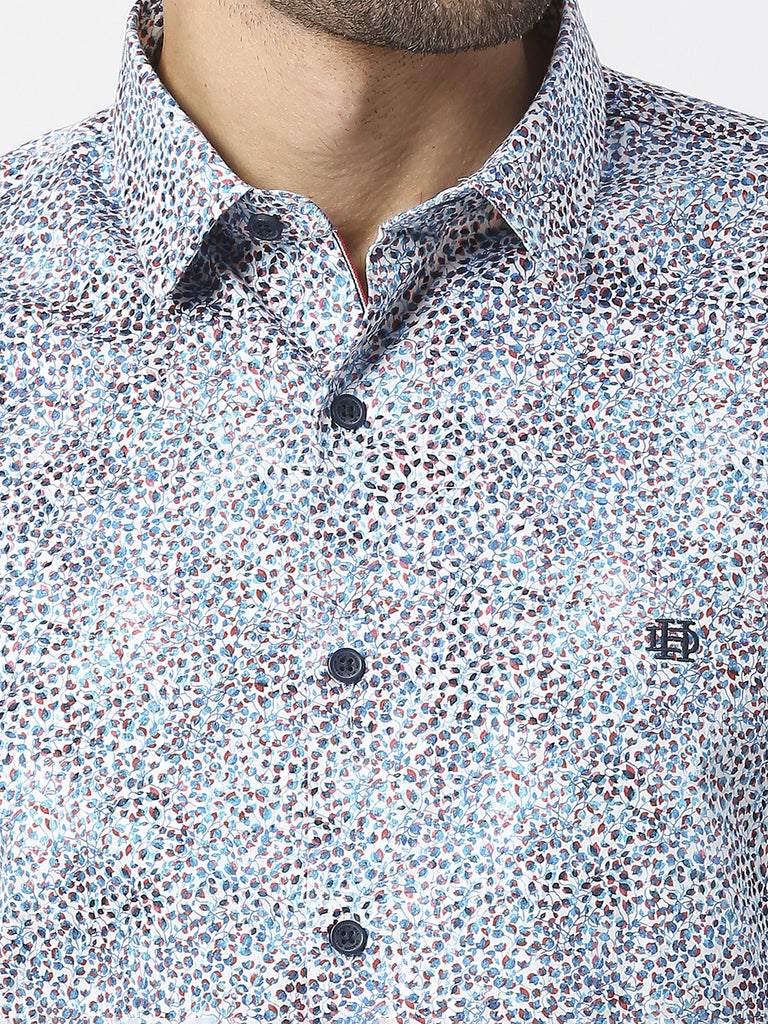 Navy Blue Cotton Satin Digital Printed Shirt